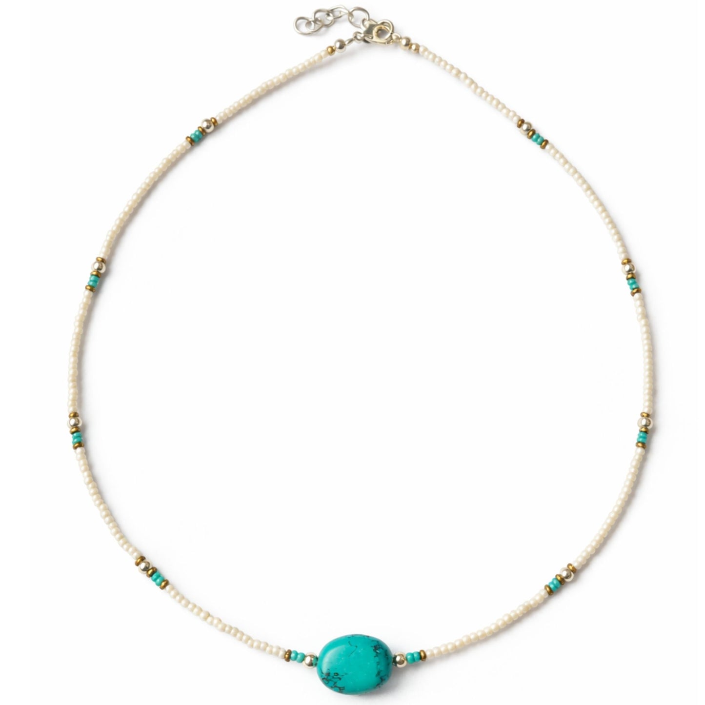 Collier Sérénité de l'Anapurna – Howlite Blanche & Turquoise du Népal