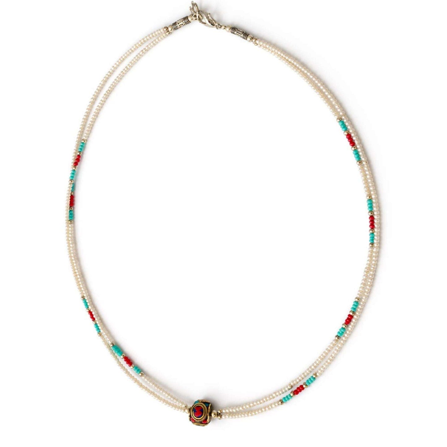 Collier Double Rang Neiges Sacrées – Howlite Blanche & Turquoise