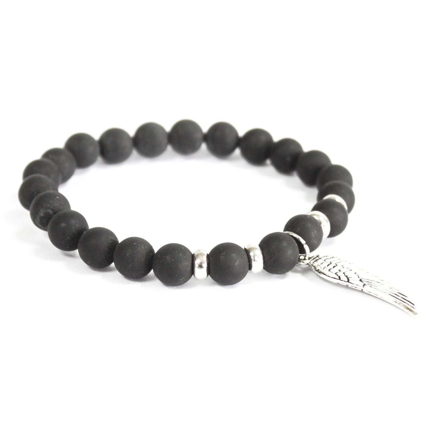 Le Bracelet Envol Céleste - Agate Noire Mate & Aile de Guidance