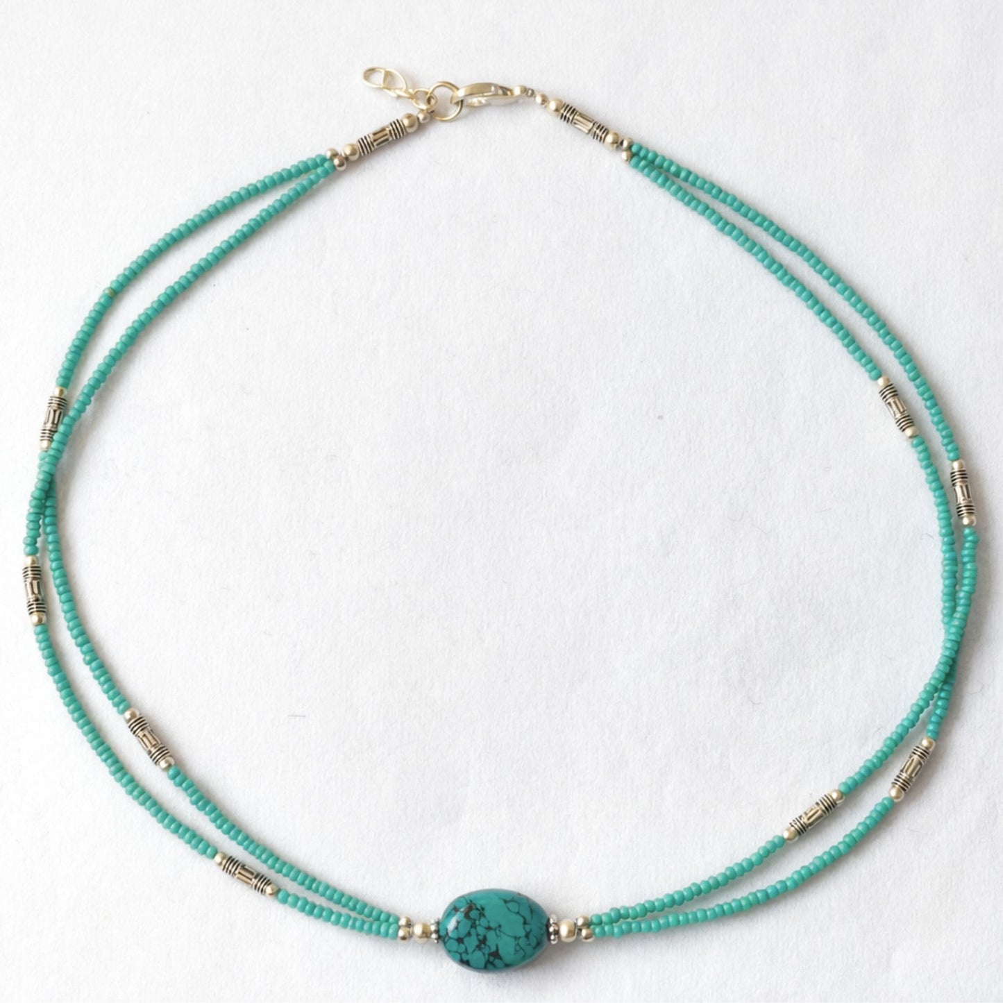 Collier Double Rang Océan Sacré – Turquoise Tibétaine & Acier Inoxydable