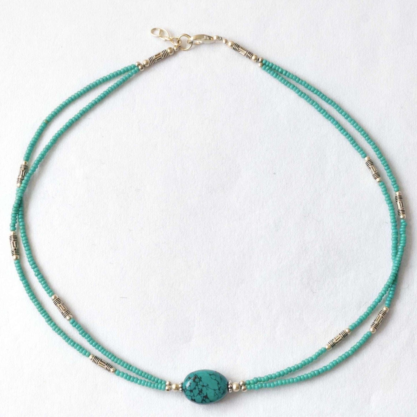 Collier Double Rang Océan Sacré – Turquoise Tibétaine & Acier Inoxydable