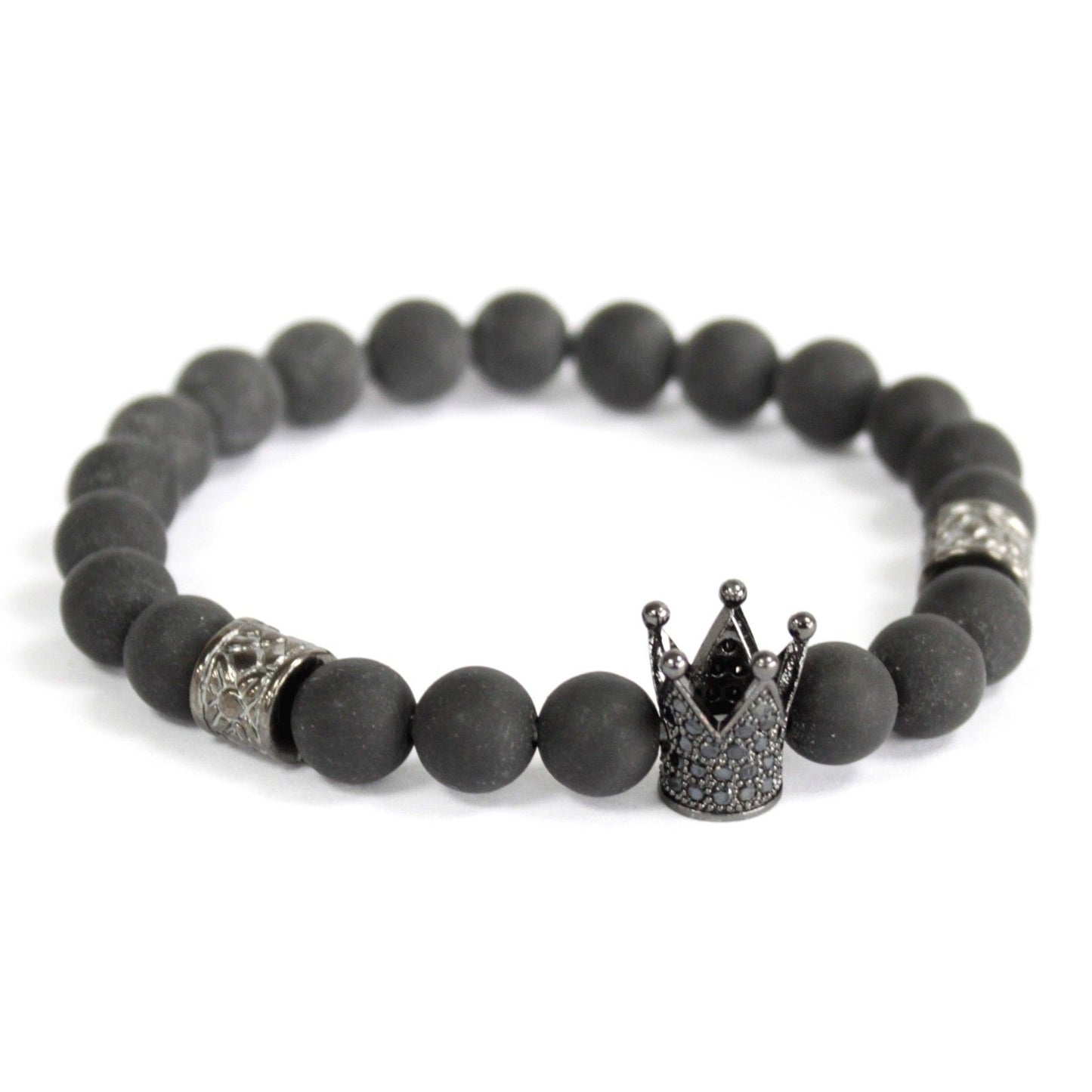 Le Bracelet Souverain de Patan - Agate Noire Mate & Couronne de Cristaux
