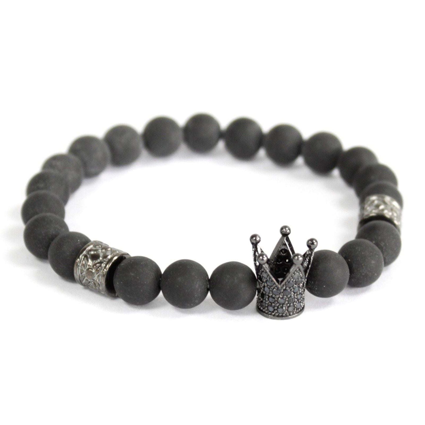 Le Bracelet Souverain de Patan - Agate Noire Mate & Couronne de Cristaux