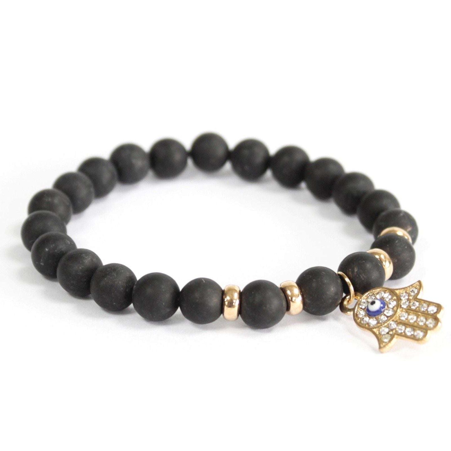Le Bracelet Main d'Orient - Agate Noire Mate & Talisman Hamsa
