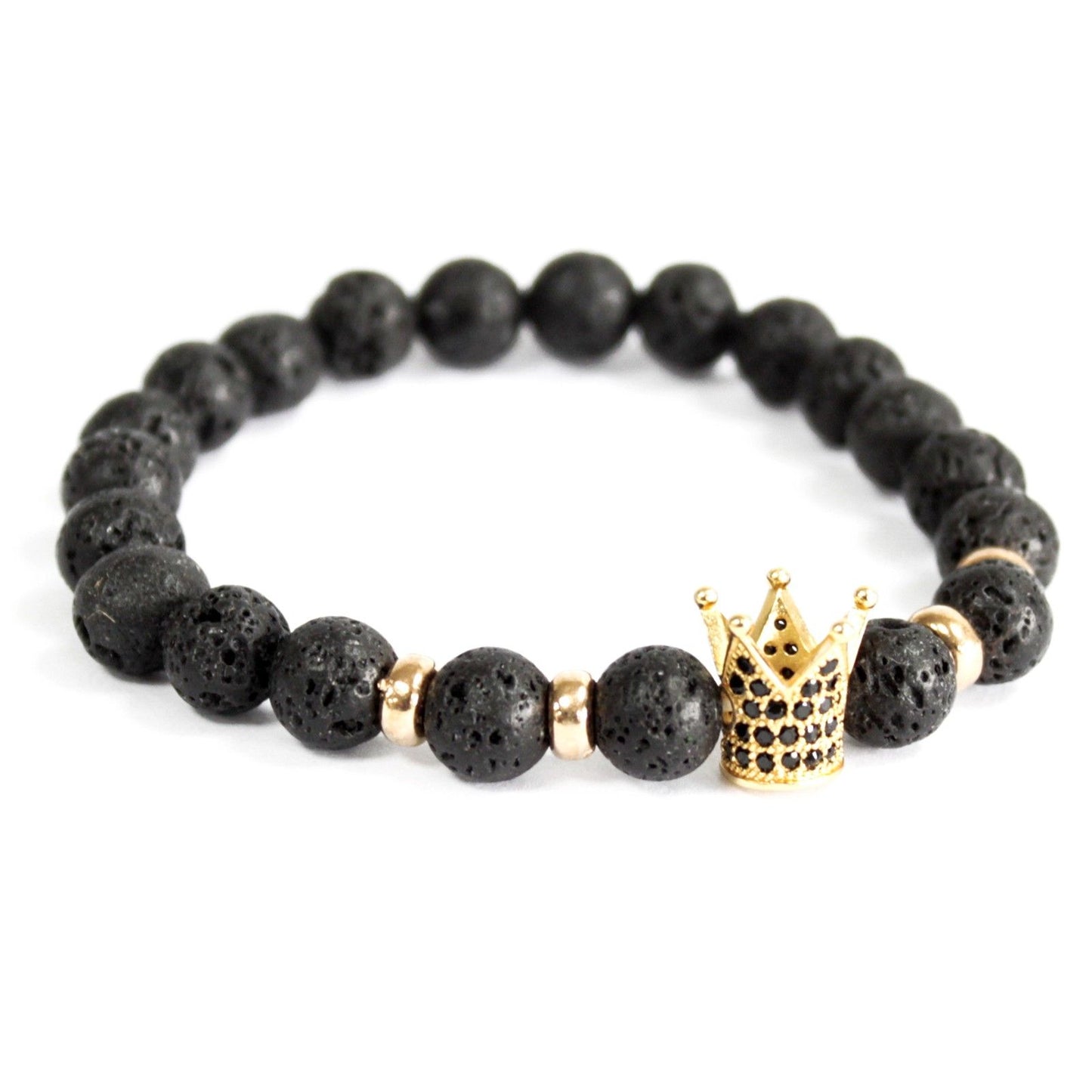 Le Bracelet Majesté Volcanique - Pierre de Lave & Couronne Dorée
