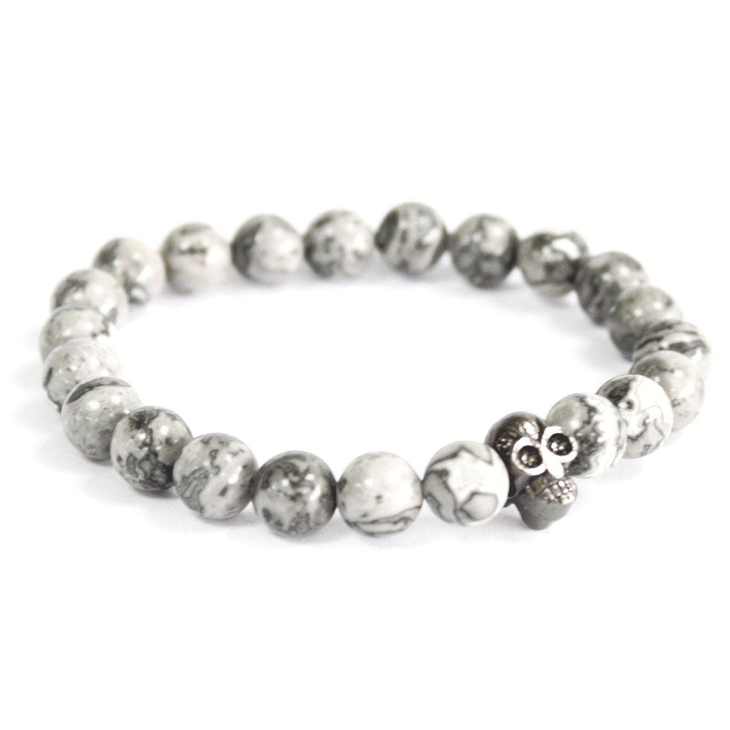 Le Bracelet Mémoire des Rocheuses Agate Grise & Crâne Totem