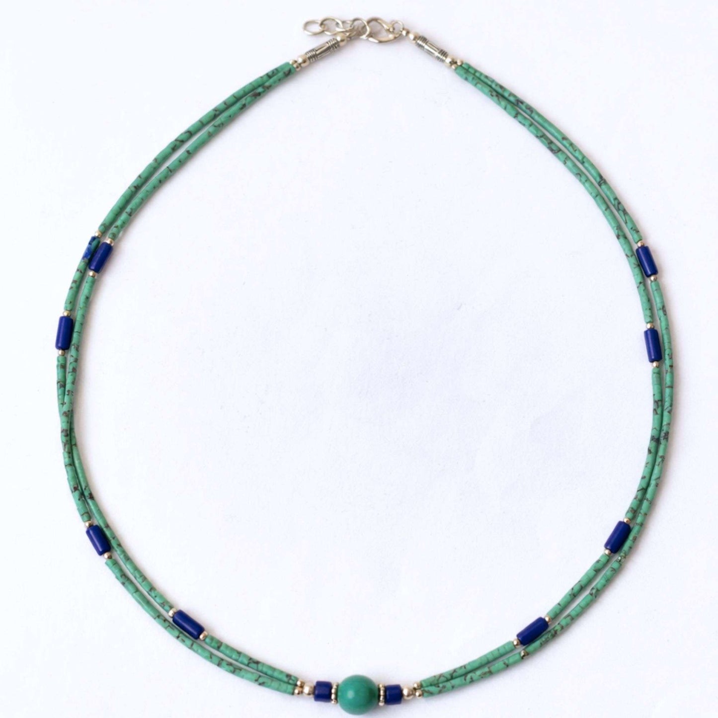 Collier Double Rang Éclat d'Azur – Turquoise, Lapis-Lazuli & Acier