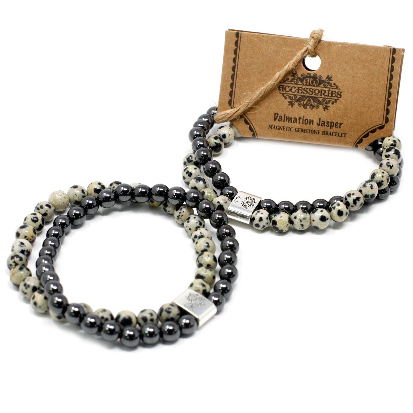 Le Bracelet Duo Équilibre Joyeux Jaspe Dalmate & Hématite Magnétique