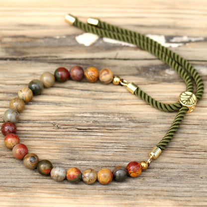 Le Bracelet Exploration Sauvage Jaspe Multicolor & Cordon Vert Olive