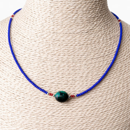 Collier Horizon Tibétain – Lapis-Lazuli & Pendentif Turquoise (42 cm)