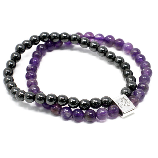 Le Bracelet Duo Équilibre Spirituel Améthyste & Hématite Magnétique