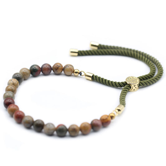 Le Bracelet Exploration Sauvage Jaspe Multicolor & Cordon Vert Olive