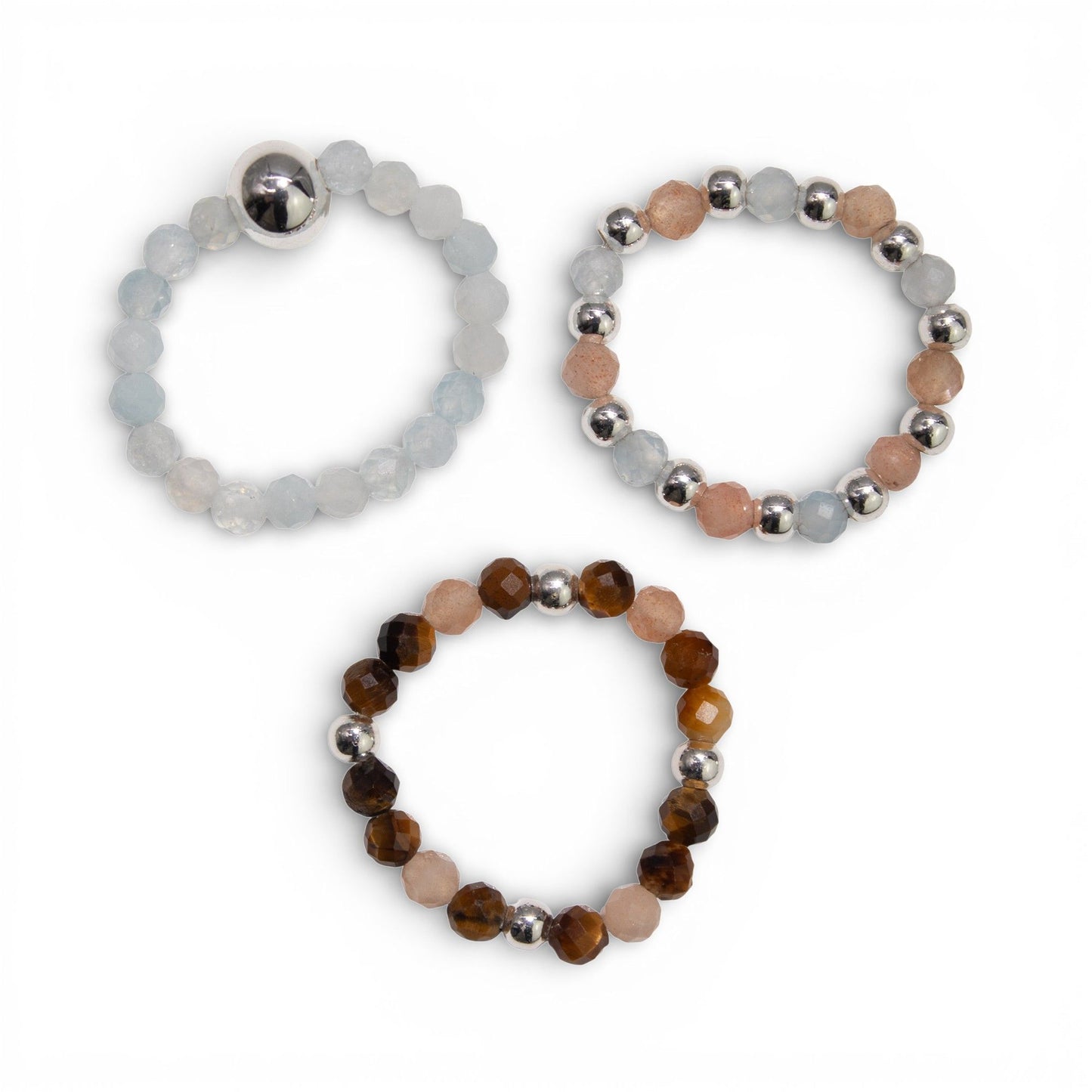 Trio de Bagues Écho du Désert Œil de Tigre, Jaspe & Sable Doré