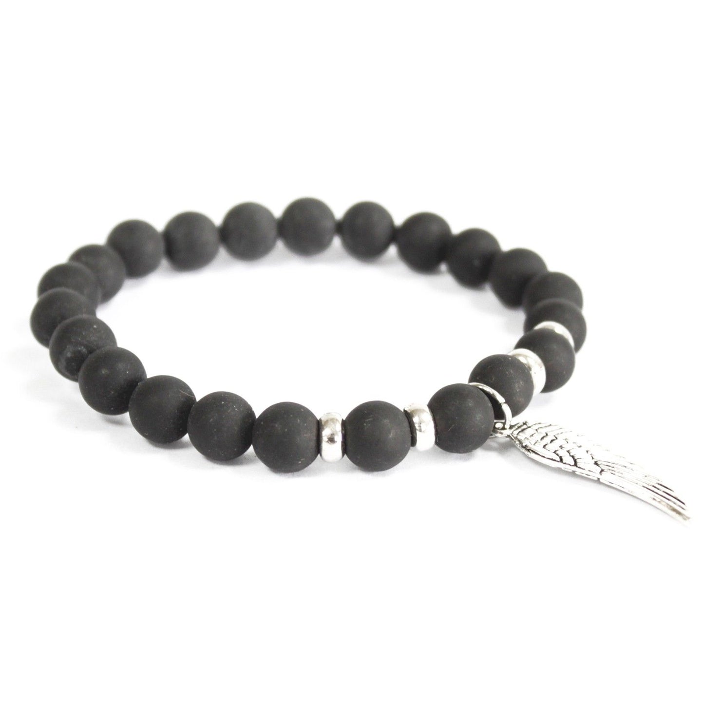 Le Bracelet Envol Céleste - Agate Noire Mate & Aile de Guidance
