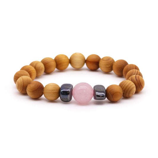 Le Bracelet Souffle d'Amour Bois de Cèdre & Quartz Rose