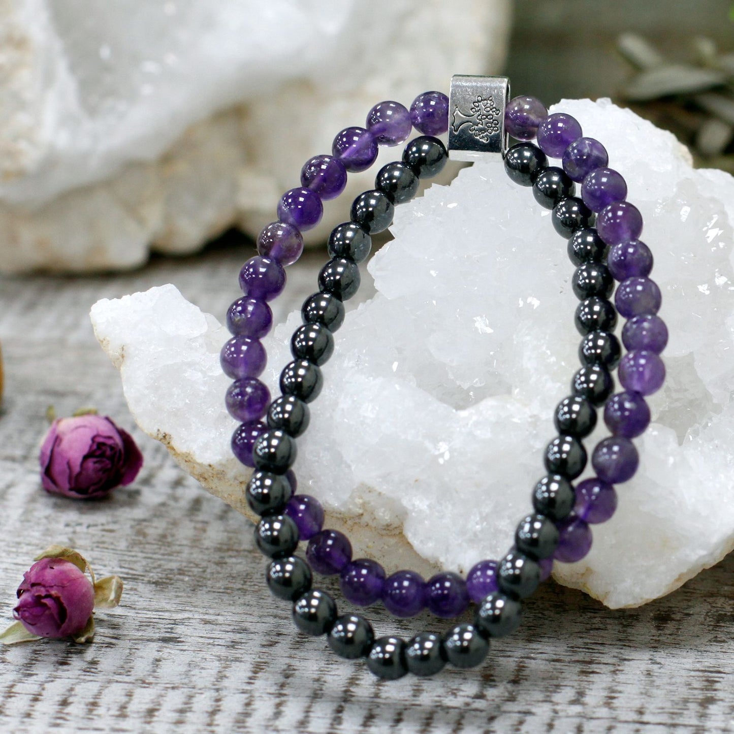 Le Bracelet Duo Équilibre Spirituel Améthyste & Hématite Magnétique