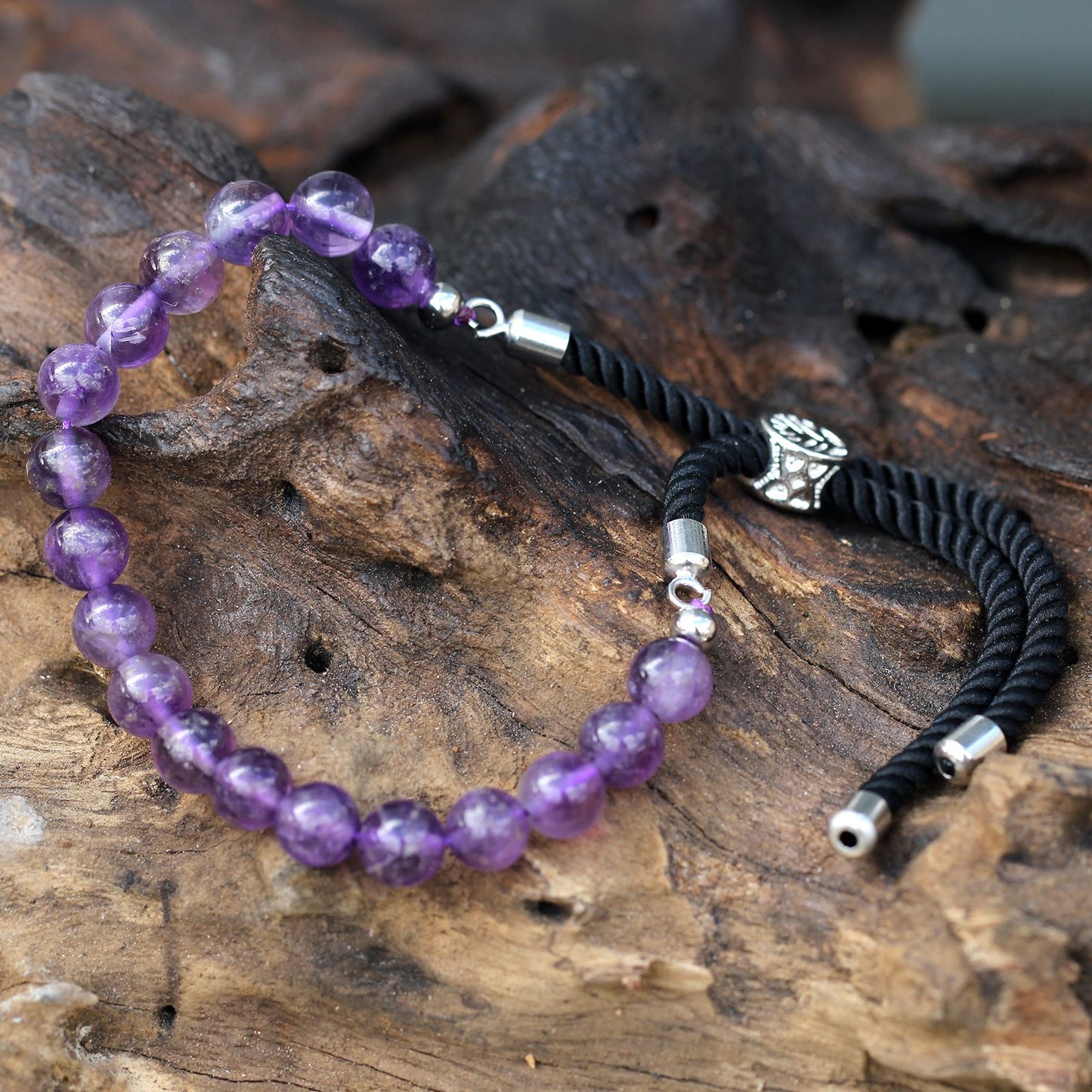 Le Bracelet Clarté de l'Âme Améthyste & Cordon Noir Tressé