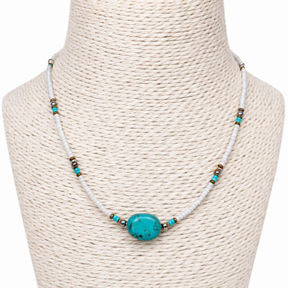 Collier Sérénité de l'Anapurna – Howlite Blanche & Turquoise du Népal