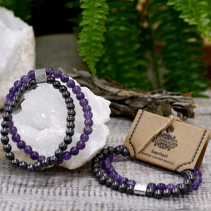 Le Bracelet Duo Équilibre Spirituel Améthyste & Hématite Magnétique