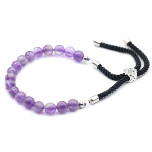 Le Bracelet Clarté de l'Âme Améthyste & Cordon Noir Tressé
