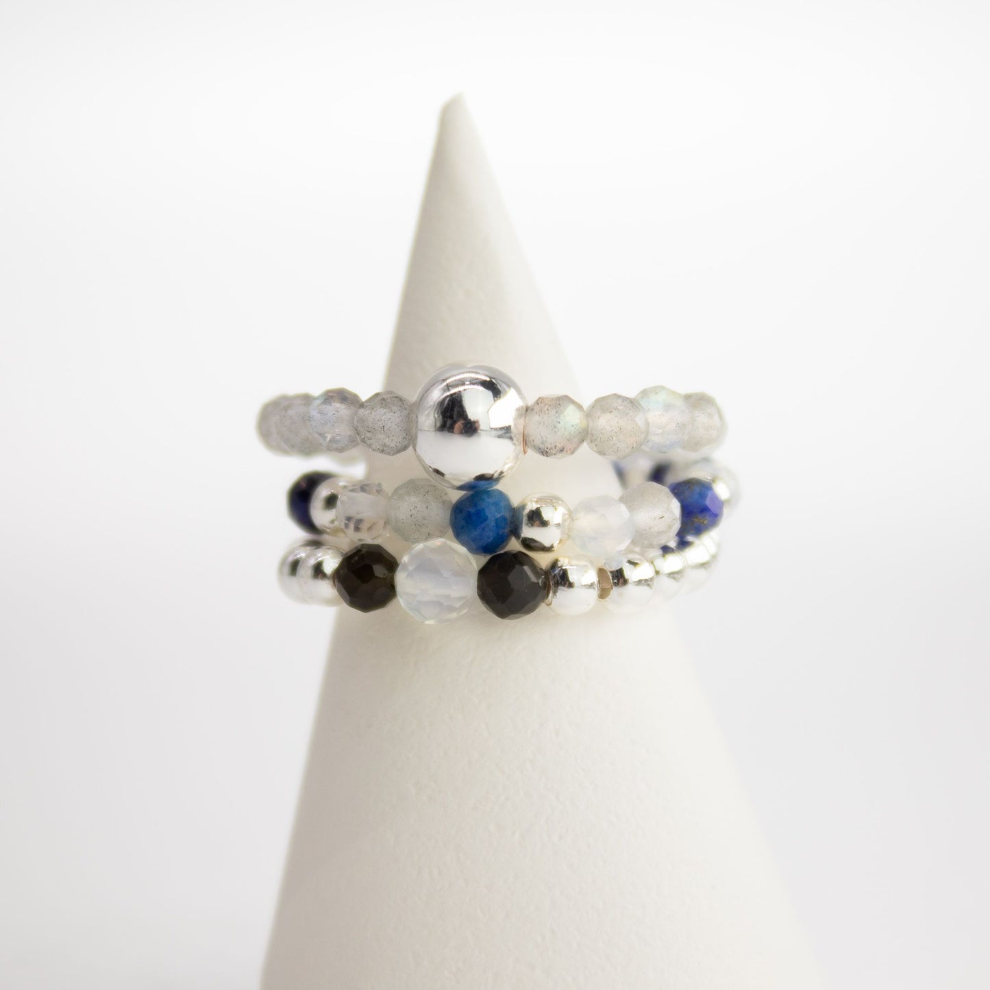Trio de Bagues Auroras Boreales Labradorite, Lapis-Lazuli & Éclats Polaires