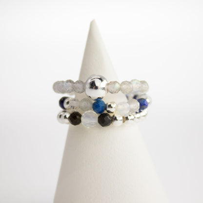 Trio de Bagues Auroras Boreales Labradorite, Lapis-Lazuli & Éclats Polaires