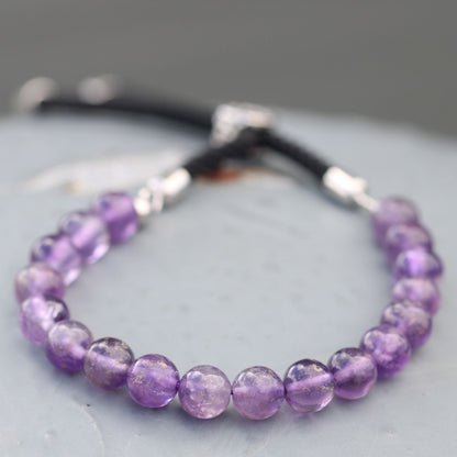 Le Bracelet Clarté de l'Âme Améthyste & Cordon Noir Tressé