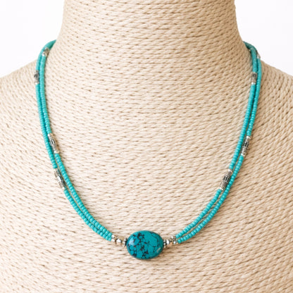 Collier Double Rang Océan Sacré – Turquoise Tibétaine & Acier Inoxydable