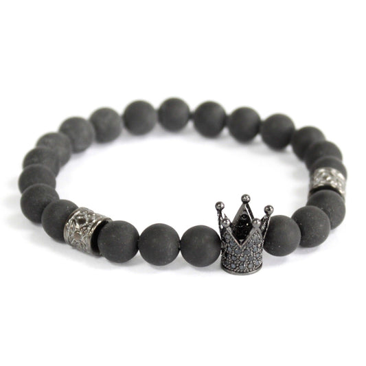 Le Bracelet Souverain de Patan - Agate Noire Mate & Couronne de Cristaux