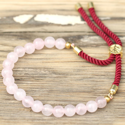 Le Bracelet Douceur de Bourgogne Quartz Rose & Cordon Bordeaux