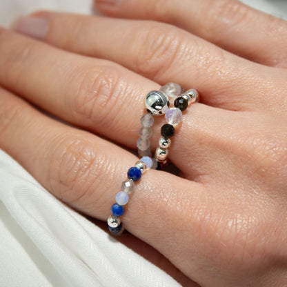 Trio de Bagues Auroras Boreales Labradorite, Lapis-Lazuli & Éclats Polaires