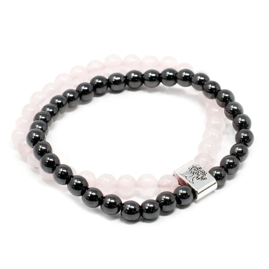 Le Bracelet Amour Infini Quartz Rose Facetté & Hématite Magnétique