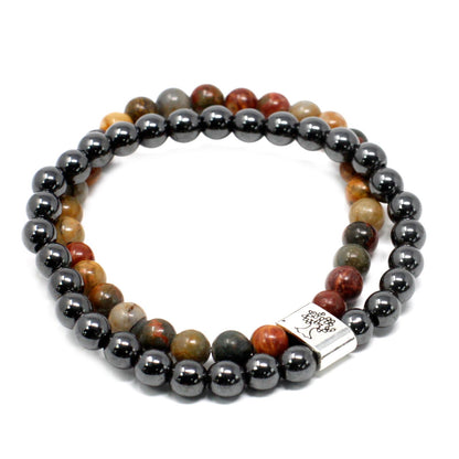 Le Bracelet Duo Élan Créatif Jaspe Picasso & Hématite Magnétique