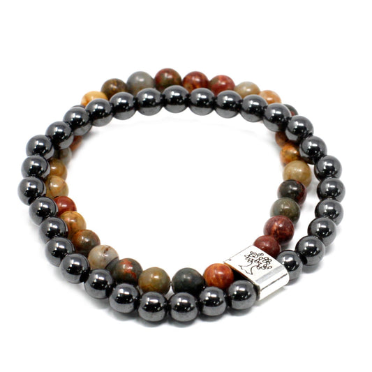 Le Bracelet Duo Élan Créatif Jaspe Picasso & Hématite Magnétique