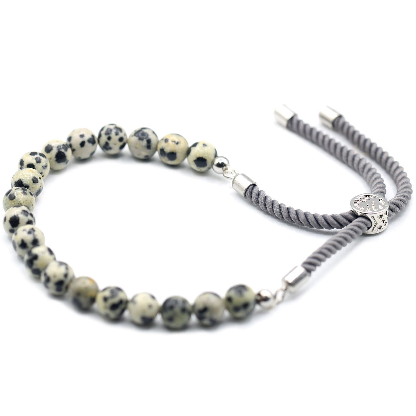 Le Bracelet Équilibre Joueur Jaspe Dalmate & Cordon Gris Perle