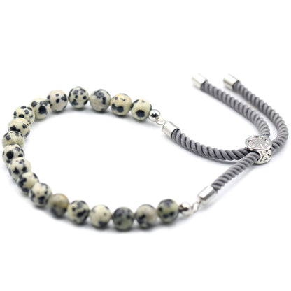 Le Bracelet Équilibre Joueur Jaspe Dalmate & Cordon Gris Perle