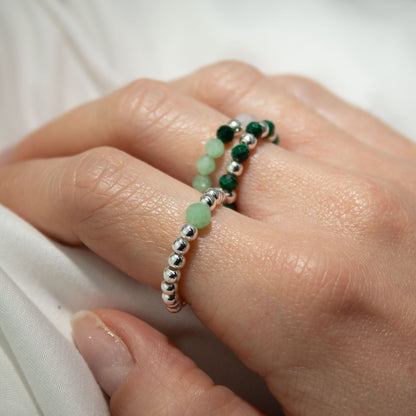 Trio de Bagues Esprit du Bosquet Malachite, Aventurine & Quartz Rose