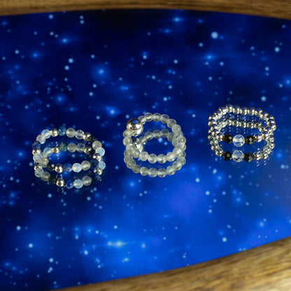 Trio de Bagues Auroras Boreales Labradorite, Lapis-Lazuli & Éclats Polaires