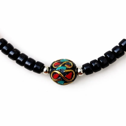 Parure Sacrée Mandala d'Onyx – Collier & Bracelet en Corail et Laiton Doré