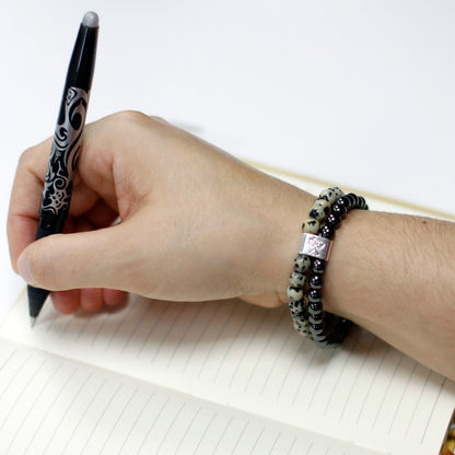 Le Bracelet Duo Équilibre Joyeux Jaspe Dalmate & Hématite Magnétique