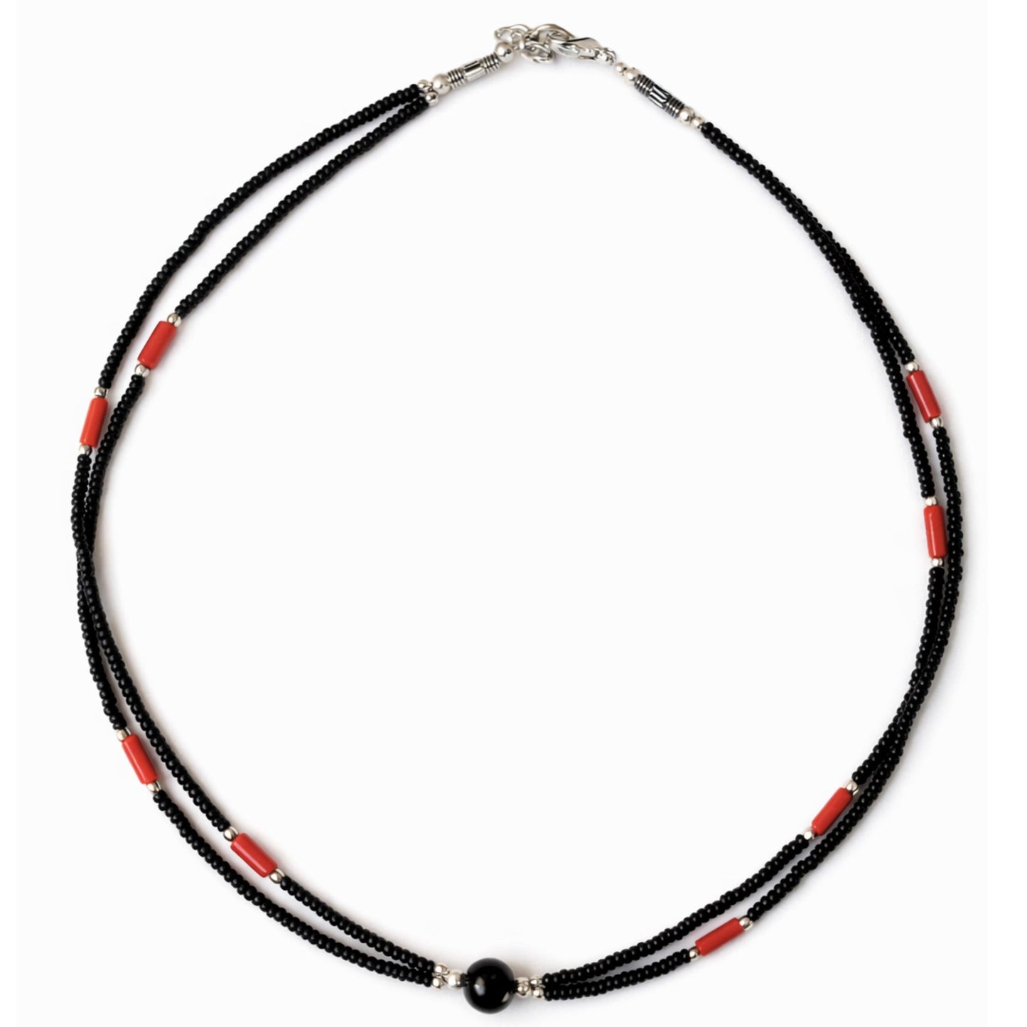 Collier Double Rang Équilibre du Mustang – Onyx, Corail & Acier Inoxydable