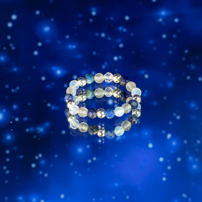 Trio de Bagues Auroras Boreales Labradorite, Lapis-Lazuli & Éclats Polaires