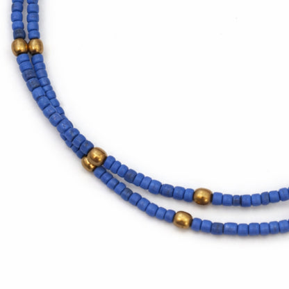 Bracelet de cheville Double Éclat Céleste Lapis-Lazuli & Perles de Laiton