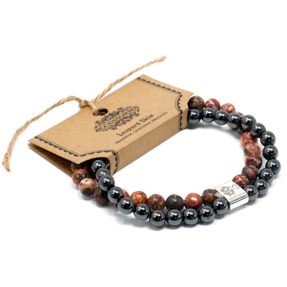 Le Bracelet Duo Énergie Instinctive Jaspe Peau de Léopard & Hématite Magnétique