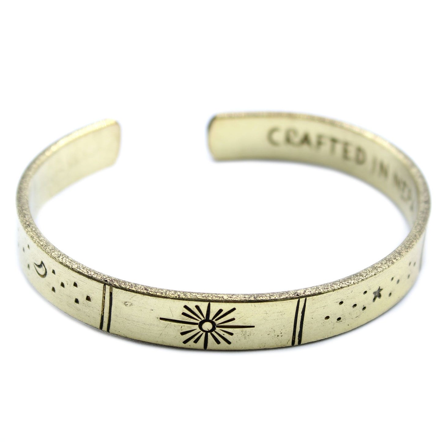 Le Jonc Cosmos Laiton Gravé : Soleil, Étoiles & Galaxie