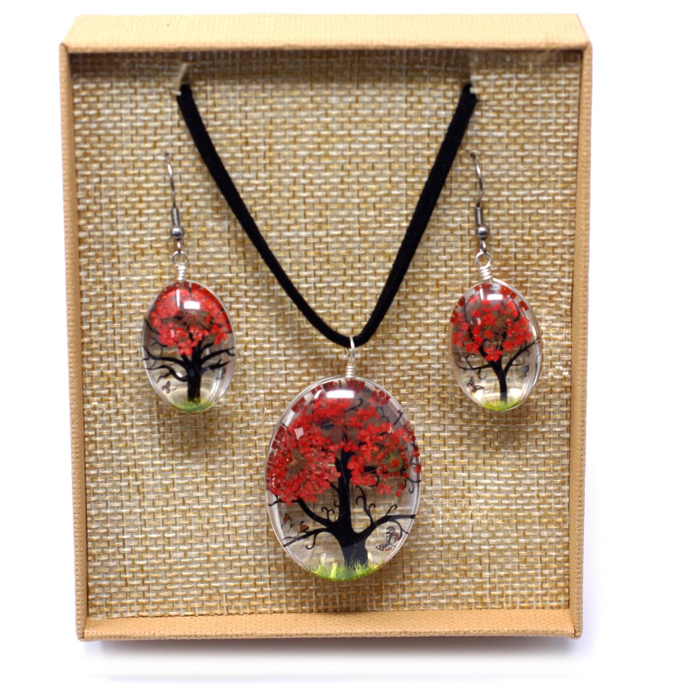 Parure de Prestige Aube de Corail Arbre de Vie aux Fleurs Pressées