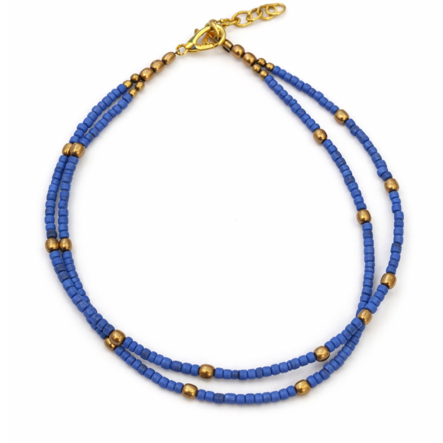 Bracelet de cheville Double Éclat Céleste Lapis-Lazuli & Perles de Laiton