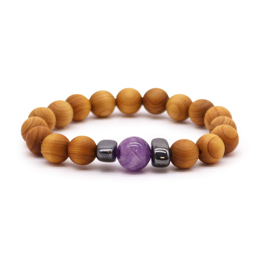 Le Bracelet Vision de Patan Bois de Cèdre & Améthyste Intuitive