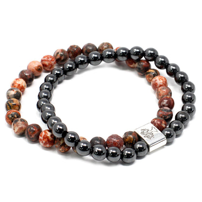 Le Bracelet Duo Énergie Instinctive Jaspe Peau de Léopard & Hématite Magnétique
