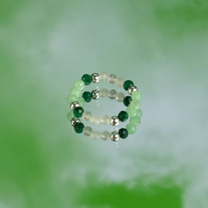Trio de Bagues Esprit du Bosquet Malachite, Aventurine & Quartz Rose